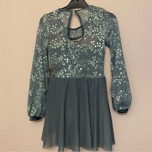 Weissman Dance Costume sage green sequin appliqué Saint Honesty 13413 Child MC - Picture 3 of 10